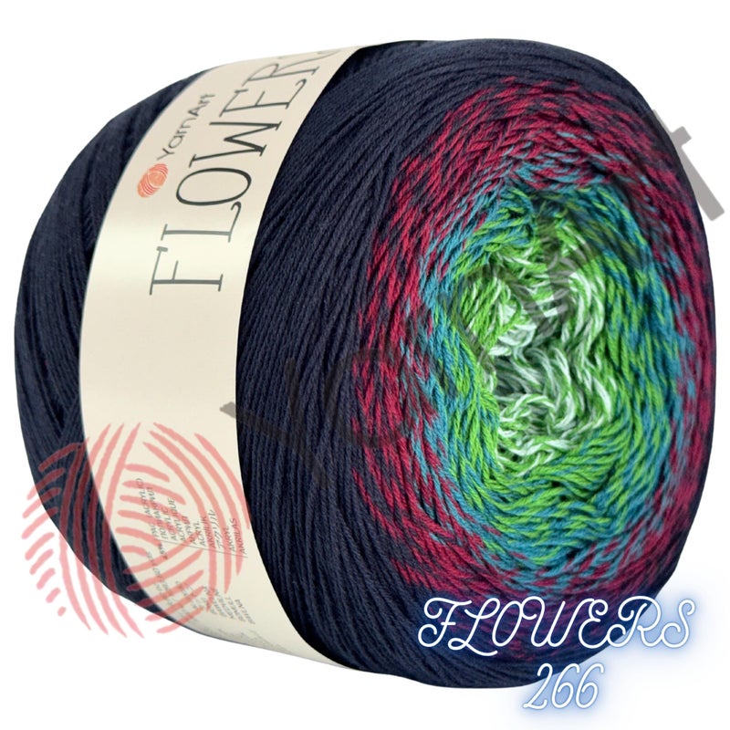 YarnArt Yarn Art YarnArt Flowers Yarn 55% Cotton 45% Acrylic 250gr 1094yds Multicolor Cotton Yarn Rainbow Crochet Yarn Spring Summer - 1 Fine Sport Skein (266) - Image 2